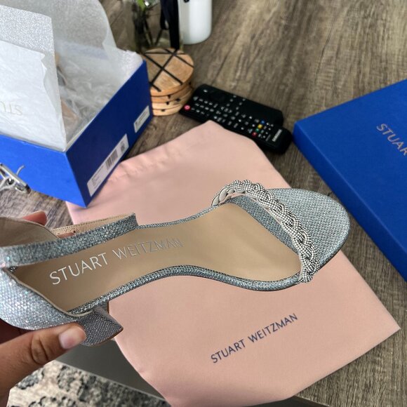 NEW Stuart Weitzman Silver Nearly Nude Hi Shine Sandal - Picture 5 of 9